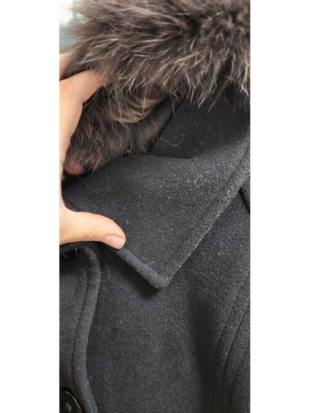 Ellen Tracy Black Long Wool Blend Coat Removable Genuine Fur Collar Women's 12 - Picture 4 of 14